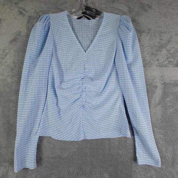 Vero Moda Womens Ellie Blouse Placid Blue White Stripe Ruched Long Sleeve XS New - Picture 1 of 10